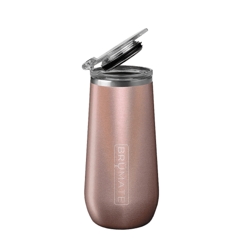 Customized Champagne Flute 12 oz Insulated Flute Glass Tumblers from Brumate #color_glitter-rose-gold