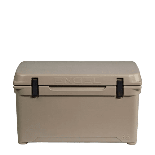 Customized Engel 65 High Performance Hard Cooler and Ice Box front facing #color_tan