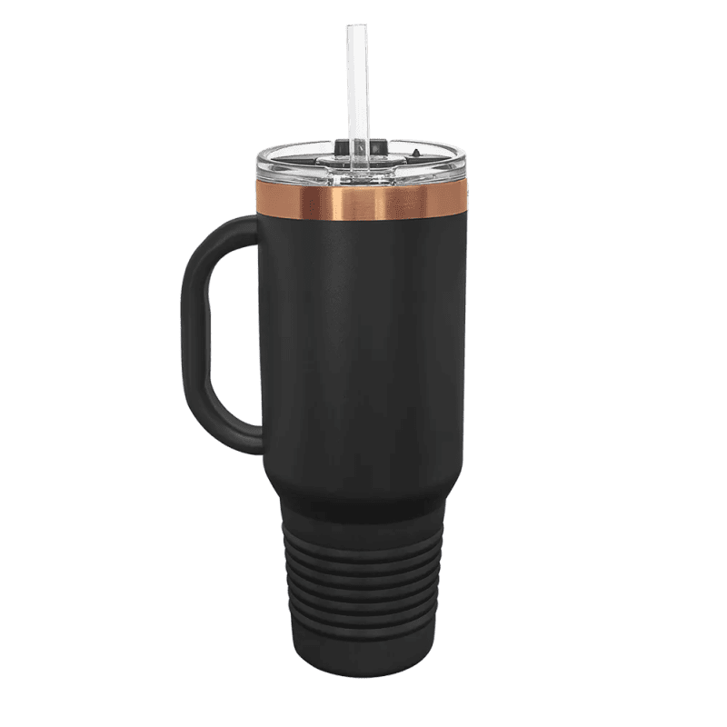 Polar Camel Ion Plated Straw lid Mug #color_black-on-rose-gold